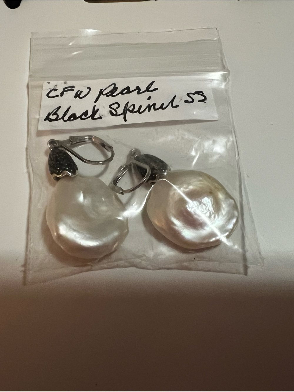 RJ Sterling Silver 925 Baroque Cultured Freshwater Pearl & Black Spinel Earrings